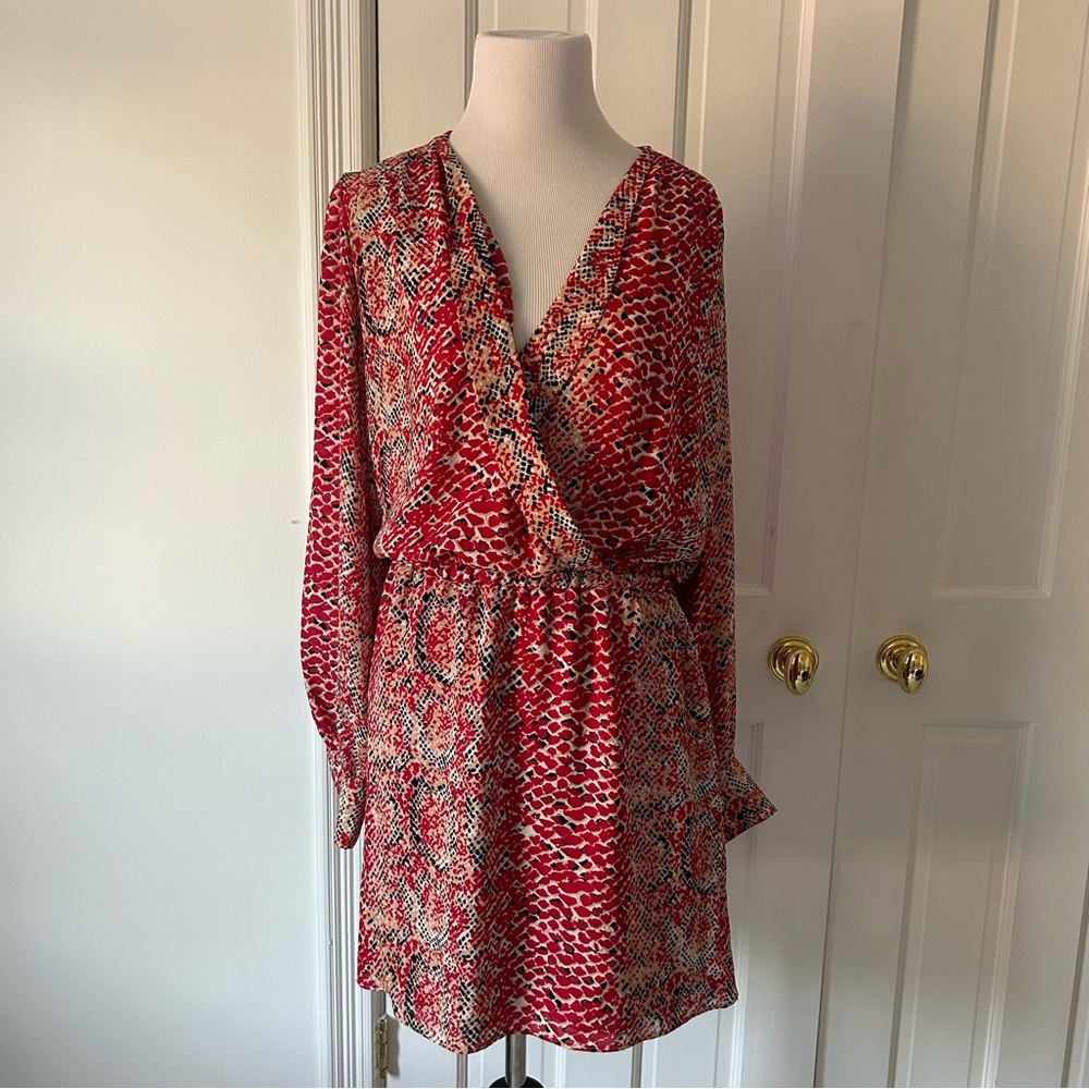 Parker Red Cream Black Snakeskin Wrap Dress